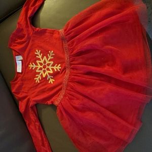 The Children's Place Red Dress with gold glitter snowflake, long sleeved. Size4T